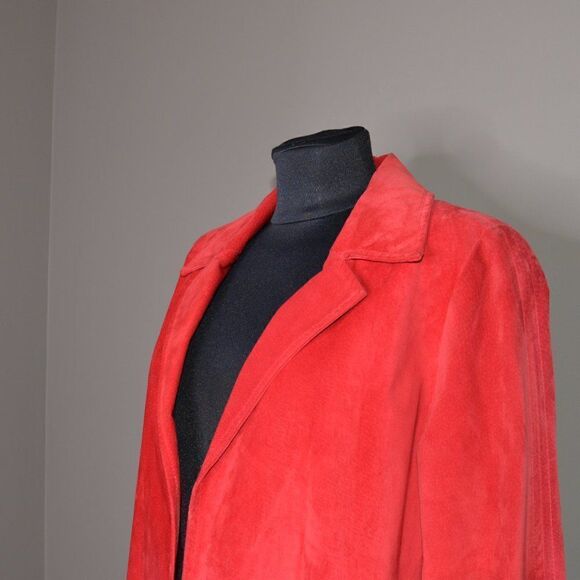 Vintage 90's Cherry Red Suede Leather Jacket Blazer Sz XS - Picture 3 of 8